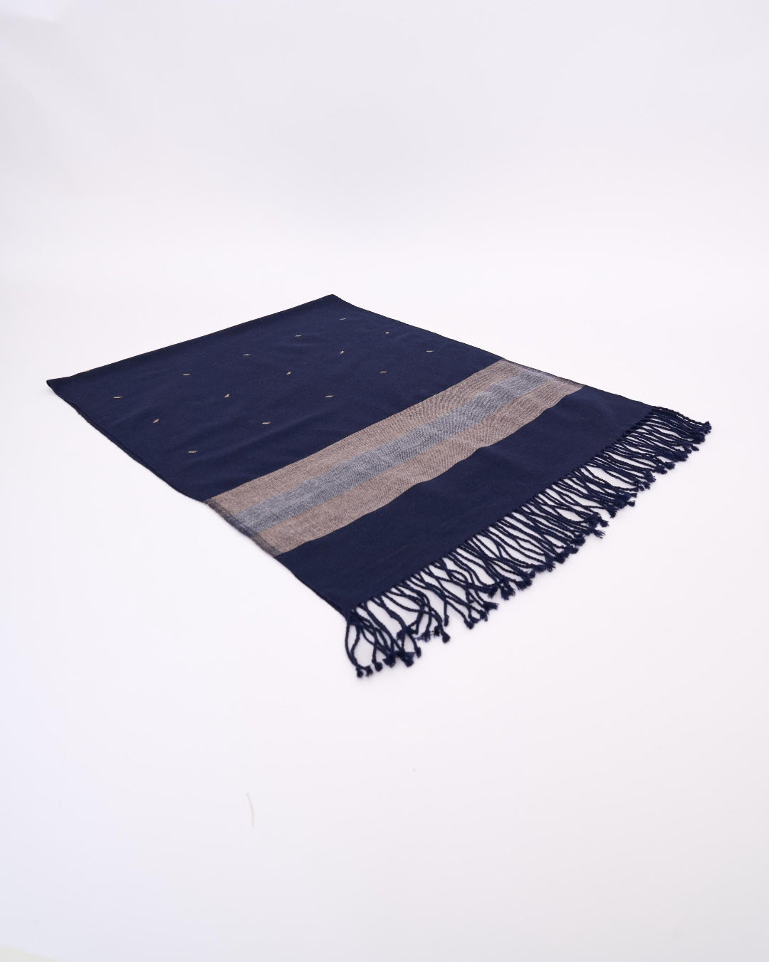 Yün/Pamuk Ehram El Dokuması Paşmina Şal – Tarak Motifli Lacivert/Bej (70X170 cm)